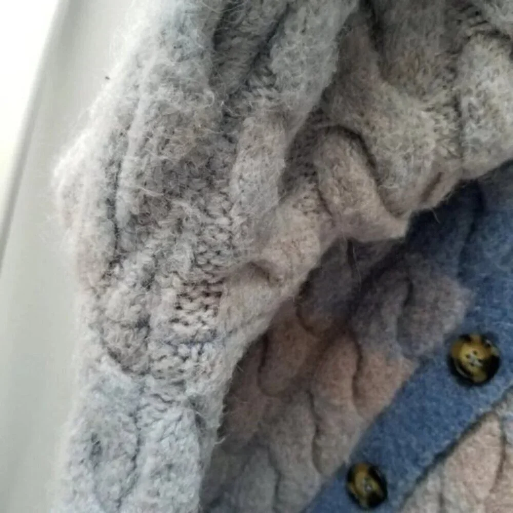 Zara Blue Pink Wool Blend Cable-Knit Button Up Sweater Cardigan L - Picture 9 of 14